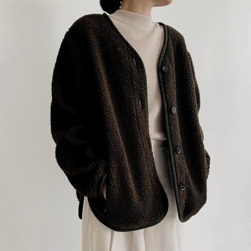 7115 by Szeki olive curly jacket, XS